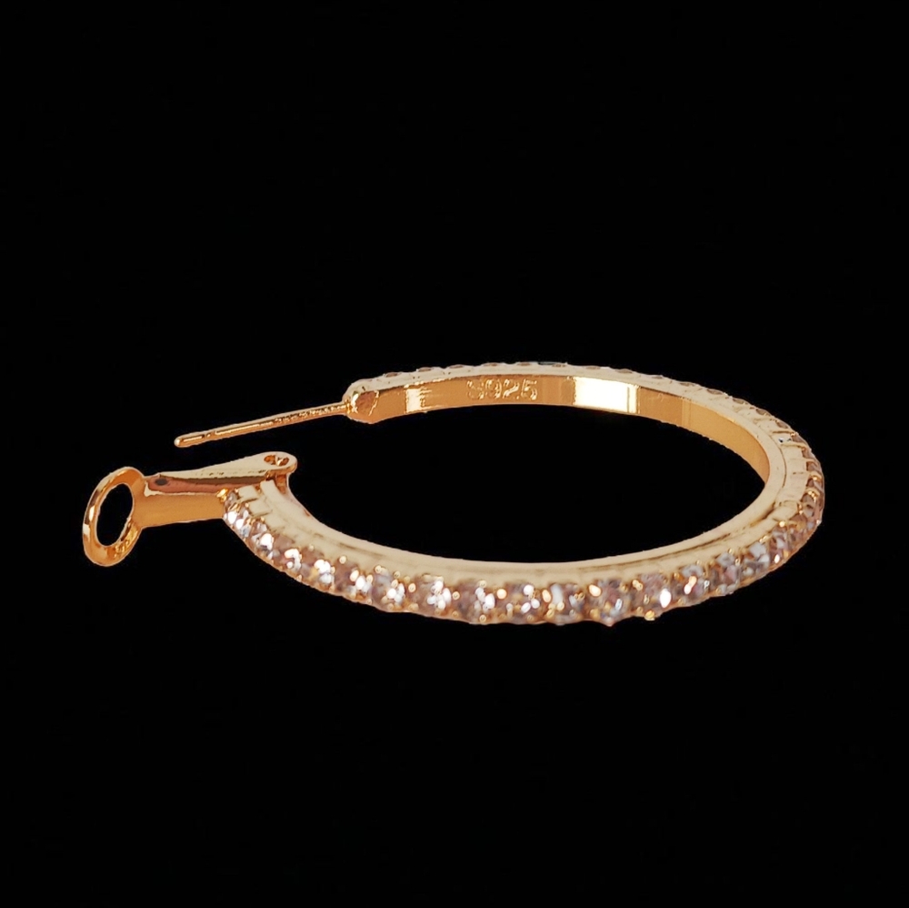 Gold Plated Sterling Silver Rhinestone Drop Hoop Earrings Fringe Vegas Showgirl - Picture 10 of 15